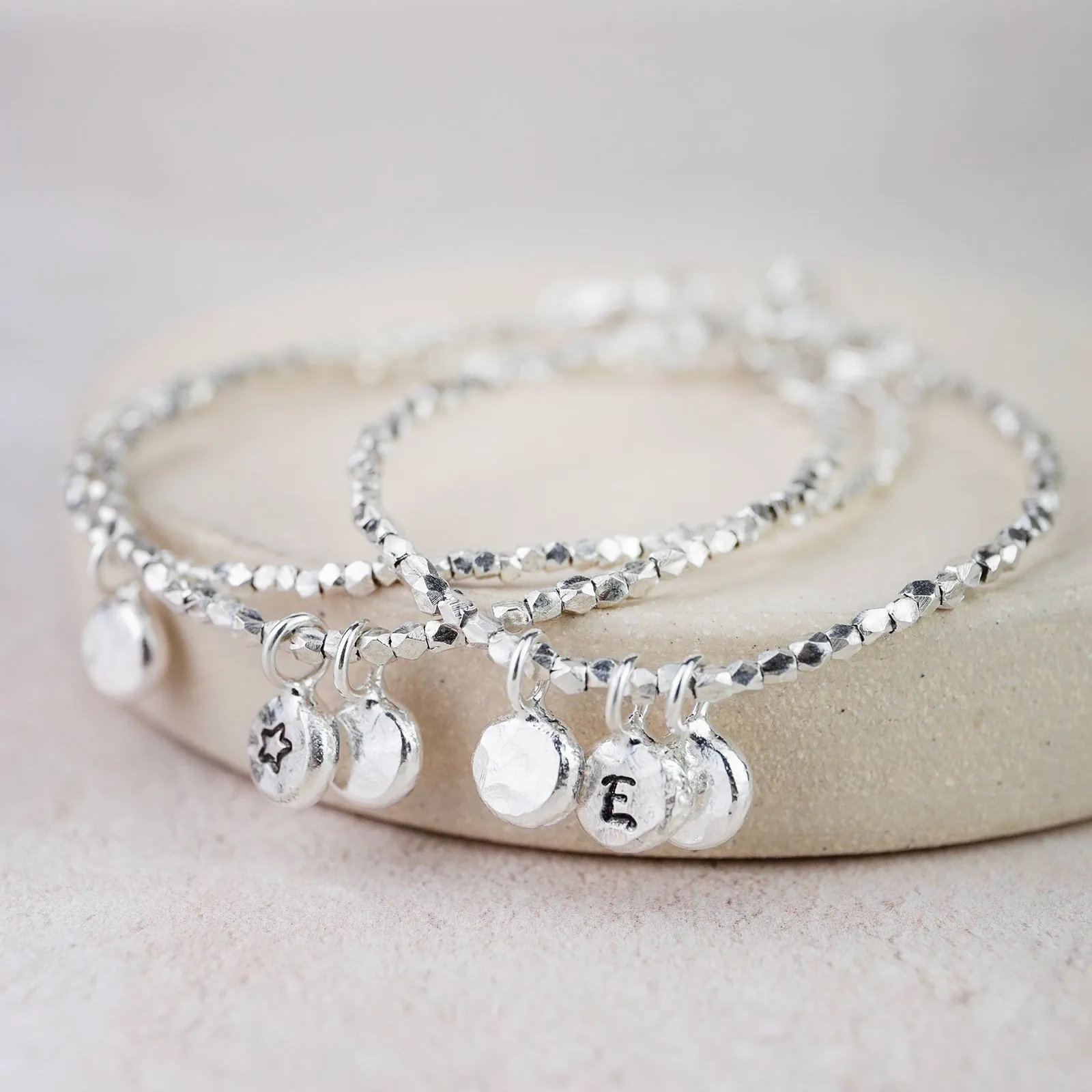 Sterling Silver Nugget Charm Bracelet (Two Charms)