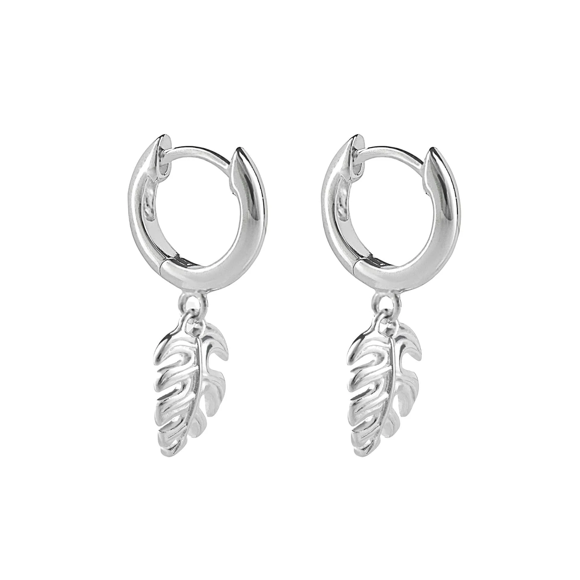 Sterling Silver Palm Leaf Drop Hoop Earrings