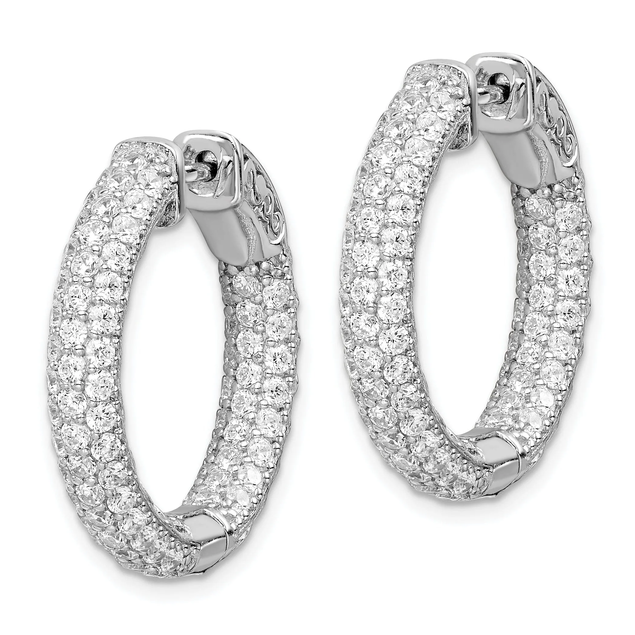 Sterling Silver Pave CZ Hoop Earrings