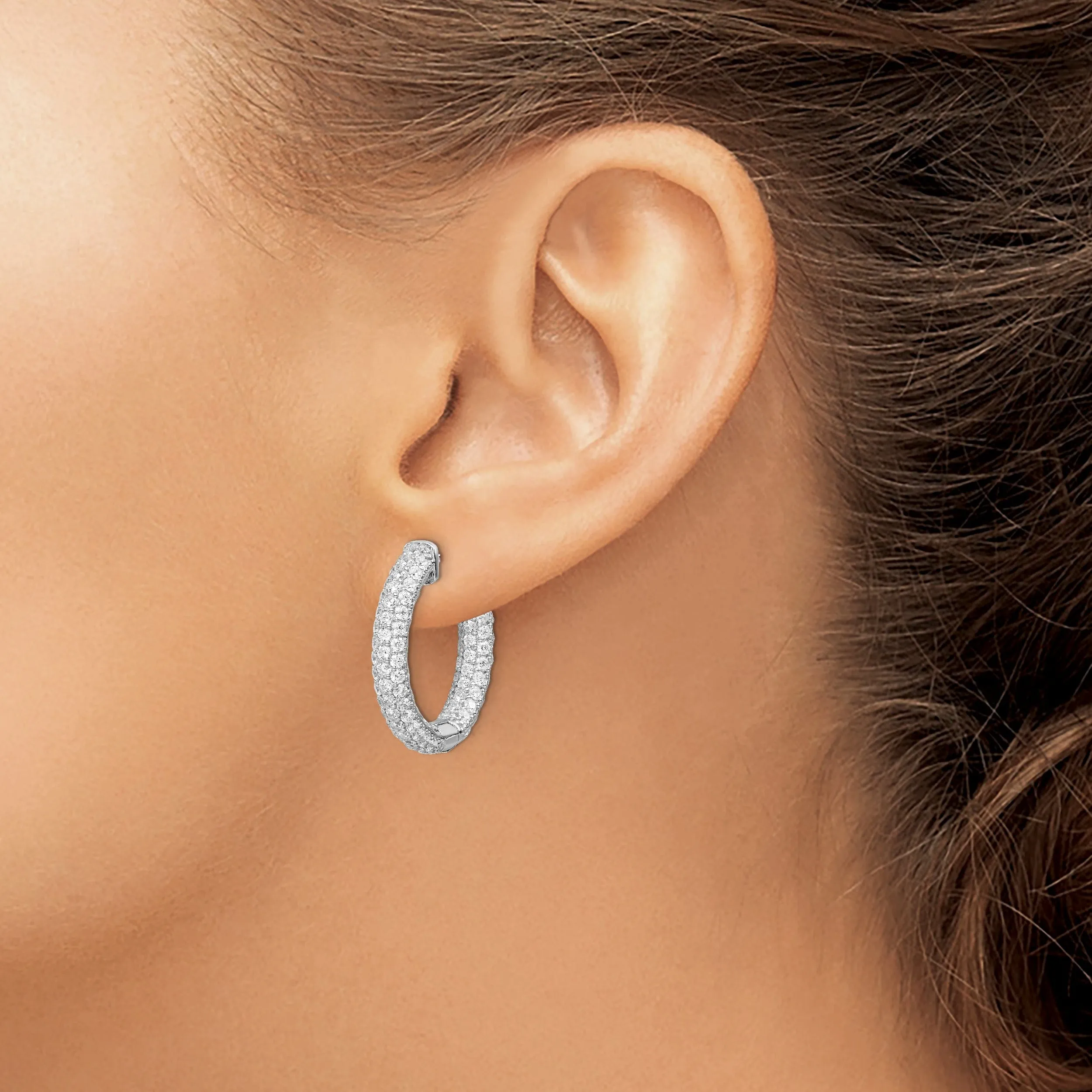 Sterling Silver Pave CZ Hoop Earrings