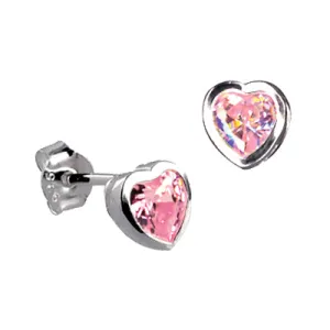 Sterling Silver Pink Cubic Zirconia Heart Studs
