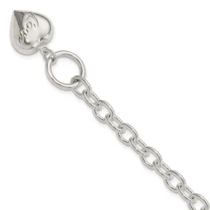Sterling Silver Puffed Heart Charm Bracelet