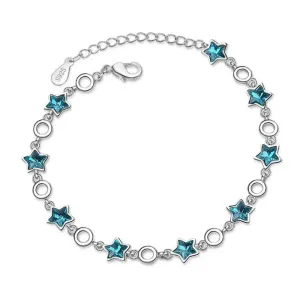 Sterling Silver Rhinestone Stars Charm Bracelets Bangle For Women Girl Fine Jewelry Student Present