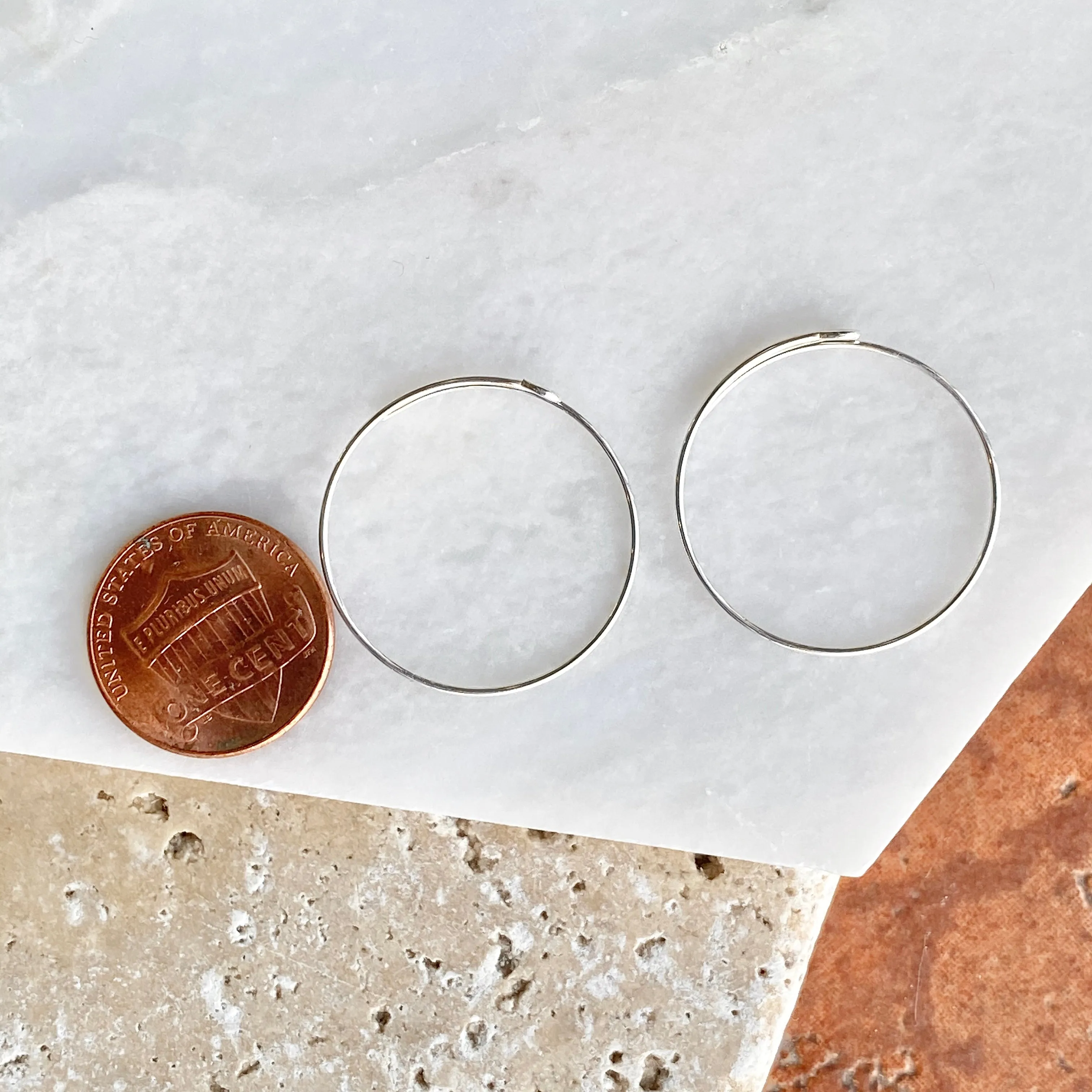 Sterling Silver Thin Hoop Earrings 25mm