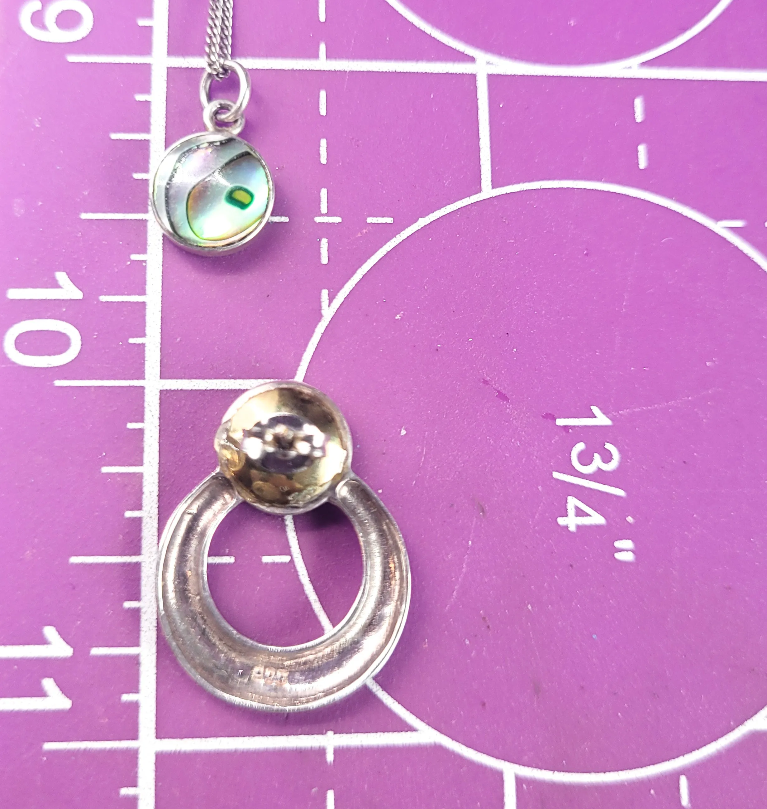 STG Abalone Paua shell sterling silver hoop earrings and pendant necklace set