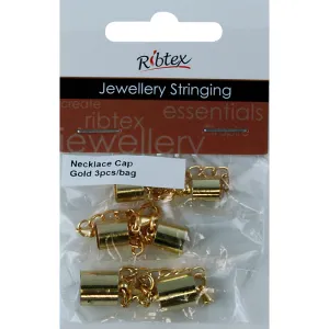 STRING NECKLACE CAP WITH CLASP GOLD 3PC