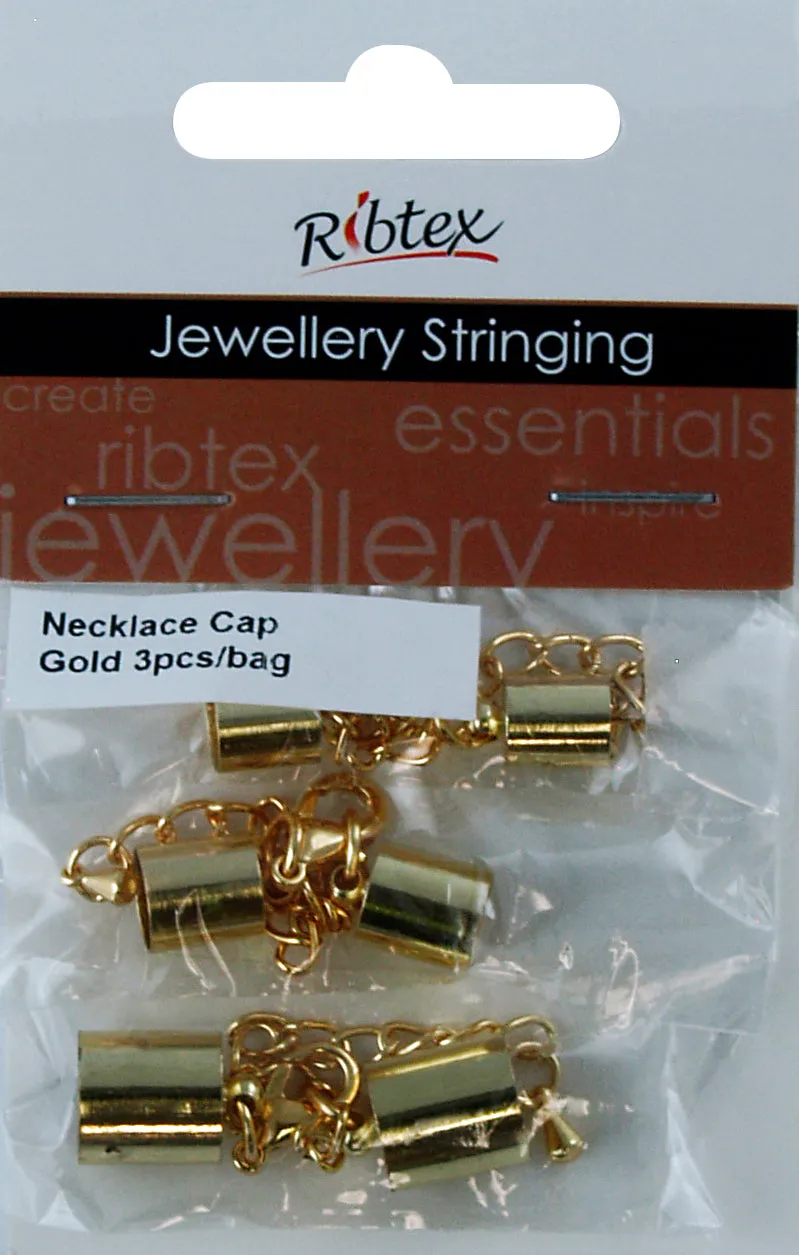 STRING NECKLACE CAP WITH CLASP GOLD 3PC