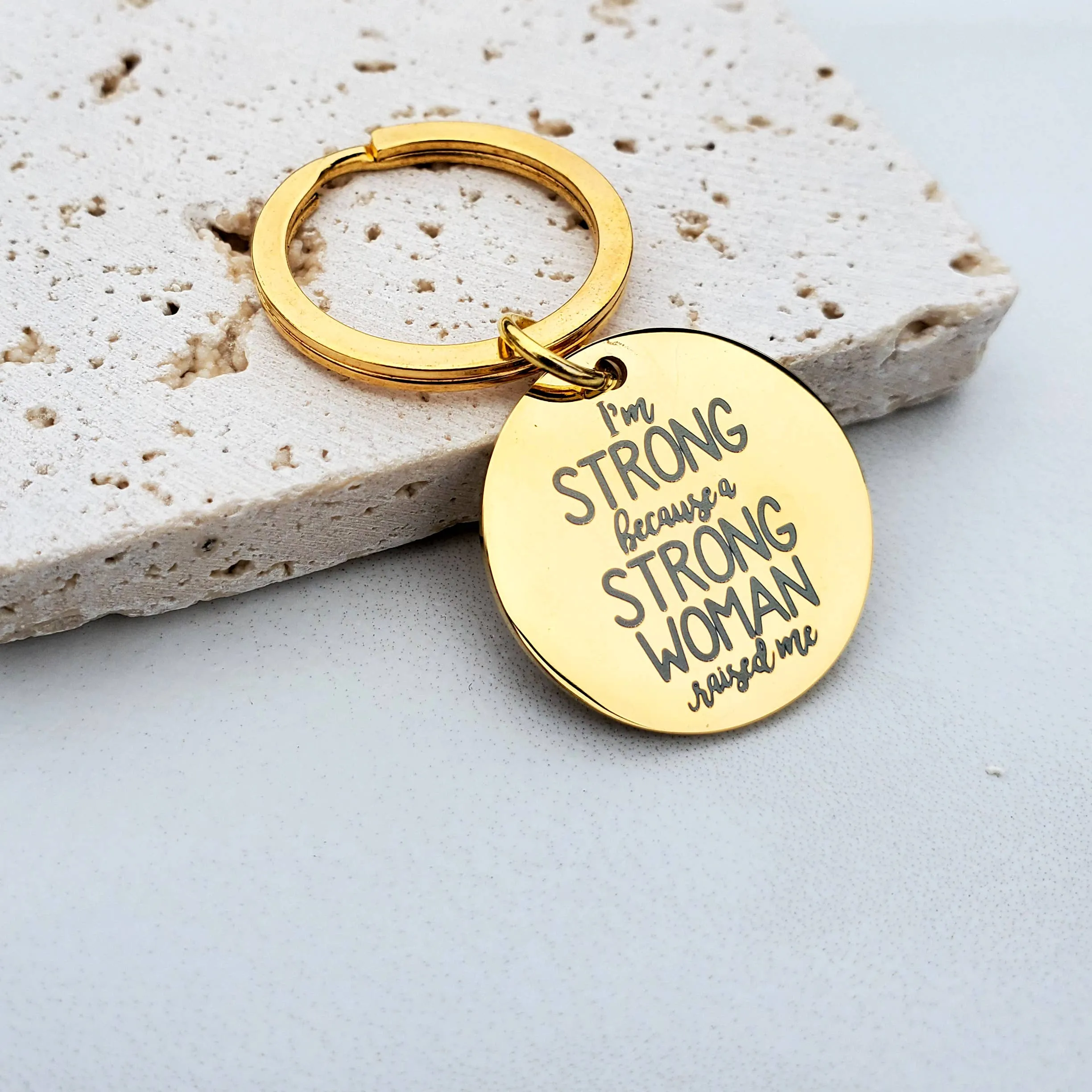 Strong Woman Empowering Message Gold Key Fob