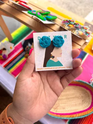 Teal rose studs
