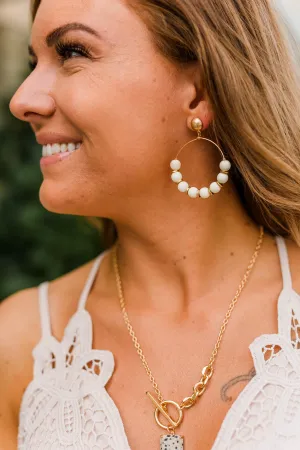 Tender Love Gold Beaded Dangle Earrings- White