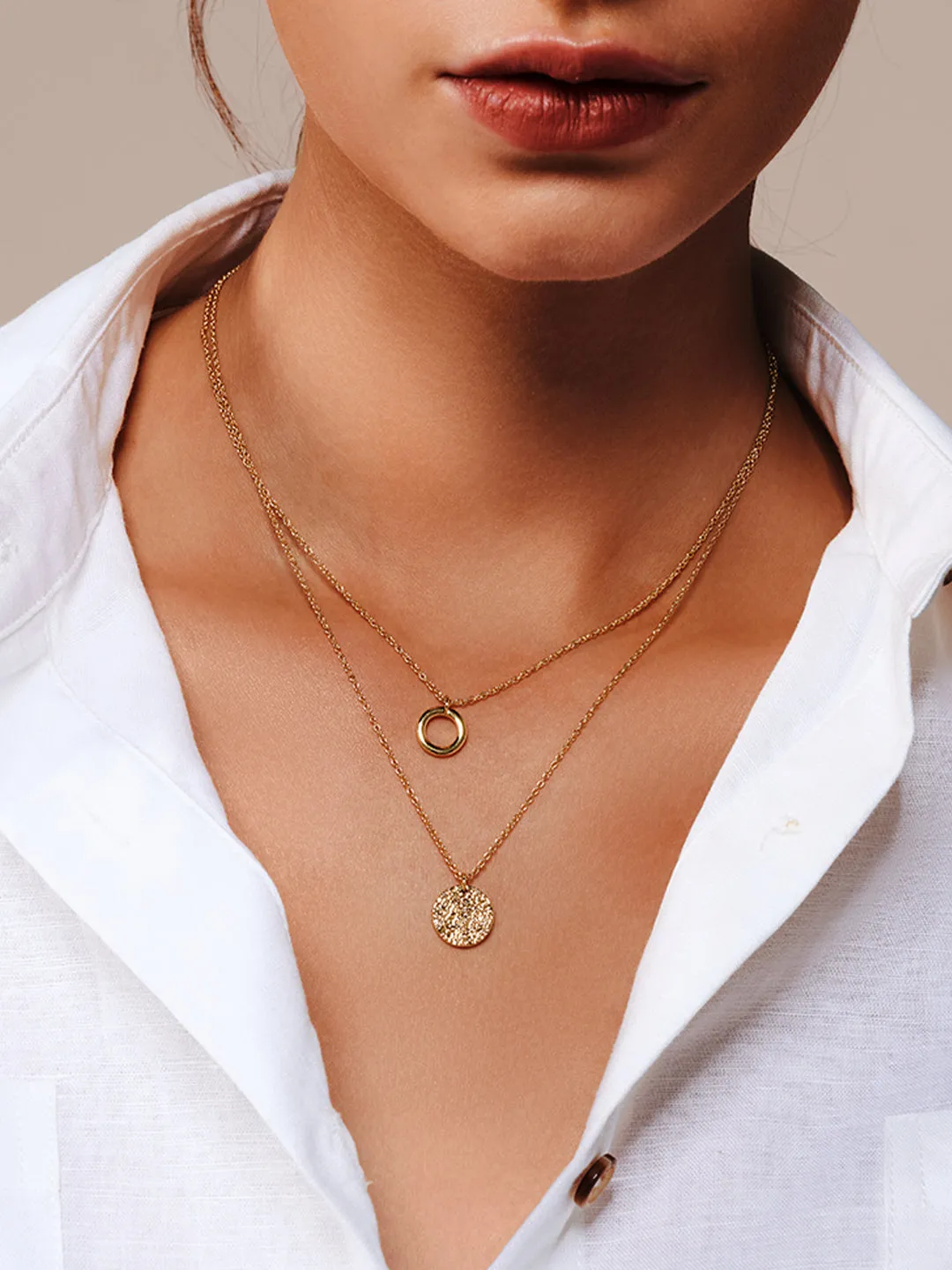 Texture Disk Layered Necklaces