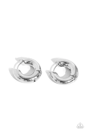 Textured Theme - Silver - Beveled Paparazzi Tiny Hinge Hoop Earrings