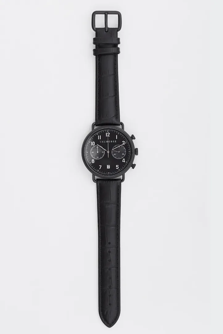 THE HORSE CHRONOGRAPH WATCH - MATTE BLACK/ BLACK DIAL/ROSE GOLD INDEX/ BLACK CROC LEATHER
