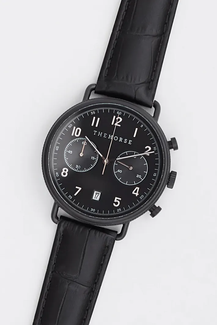 THE HORSE CHRONOGRAPH WATCH - MATTE BLACK/ BLACK DIAL/ROSE GOLD INDEX/ BLACK CROC LEATHER