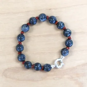 The Kayla - Sterling Silver, Larvakite   leather bracelet