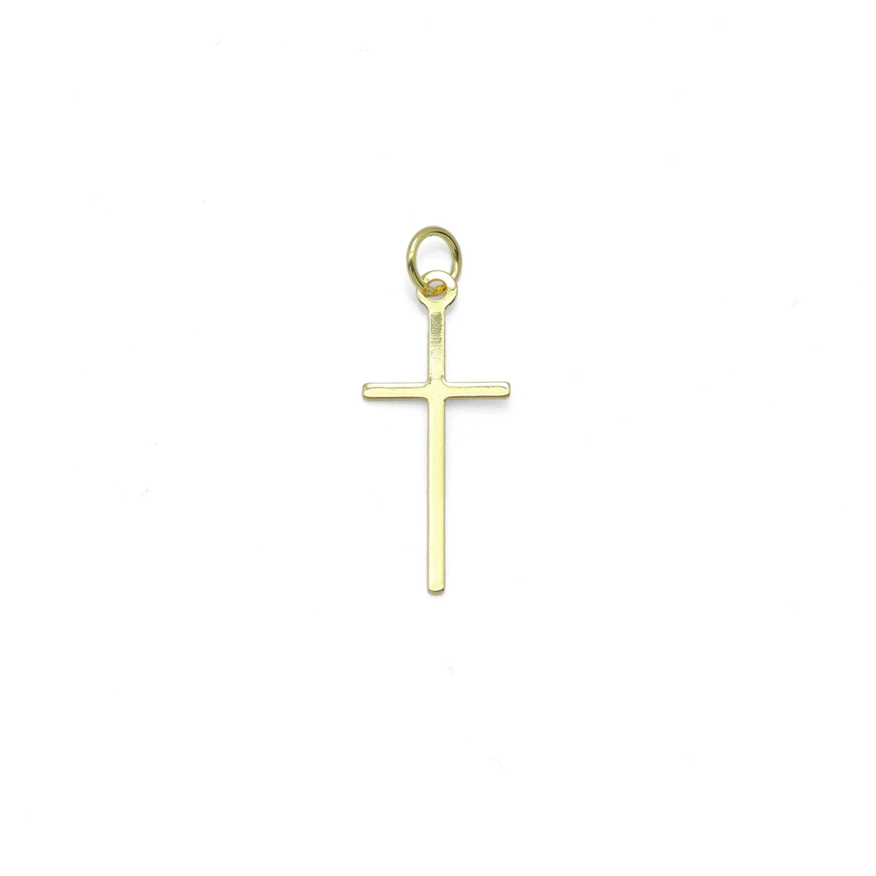 Thin Long Gold Cross Charm Pendant, Sku#Y1020
