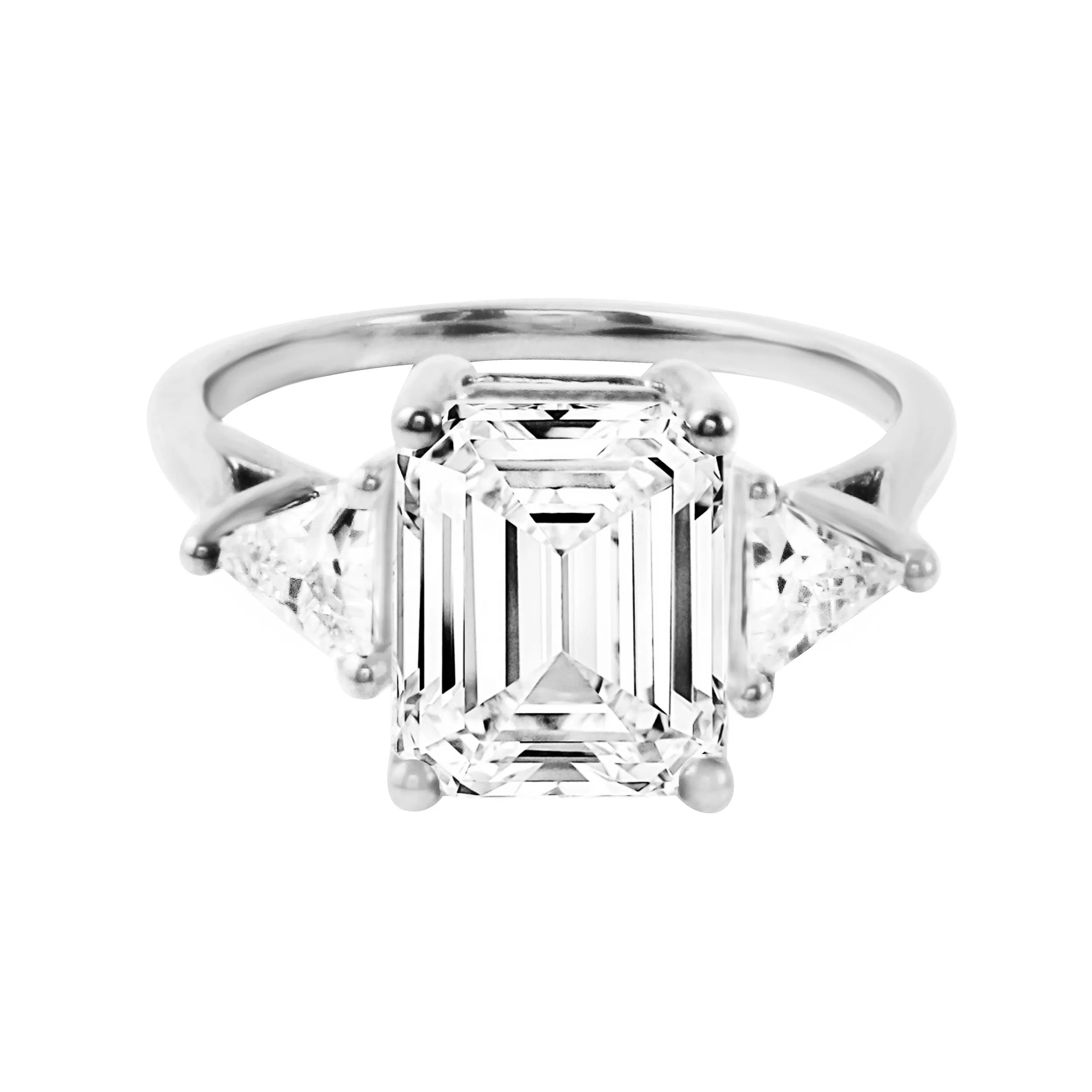 Three Stone Emerald and Trillion Cut Diamond Engagement Ring Setting