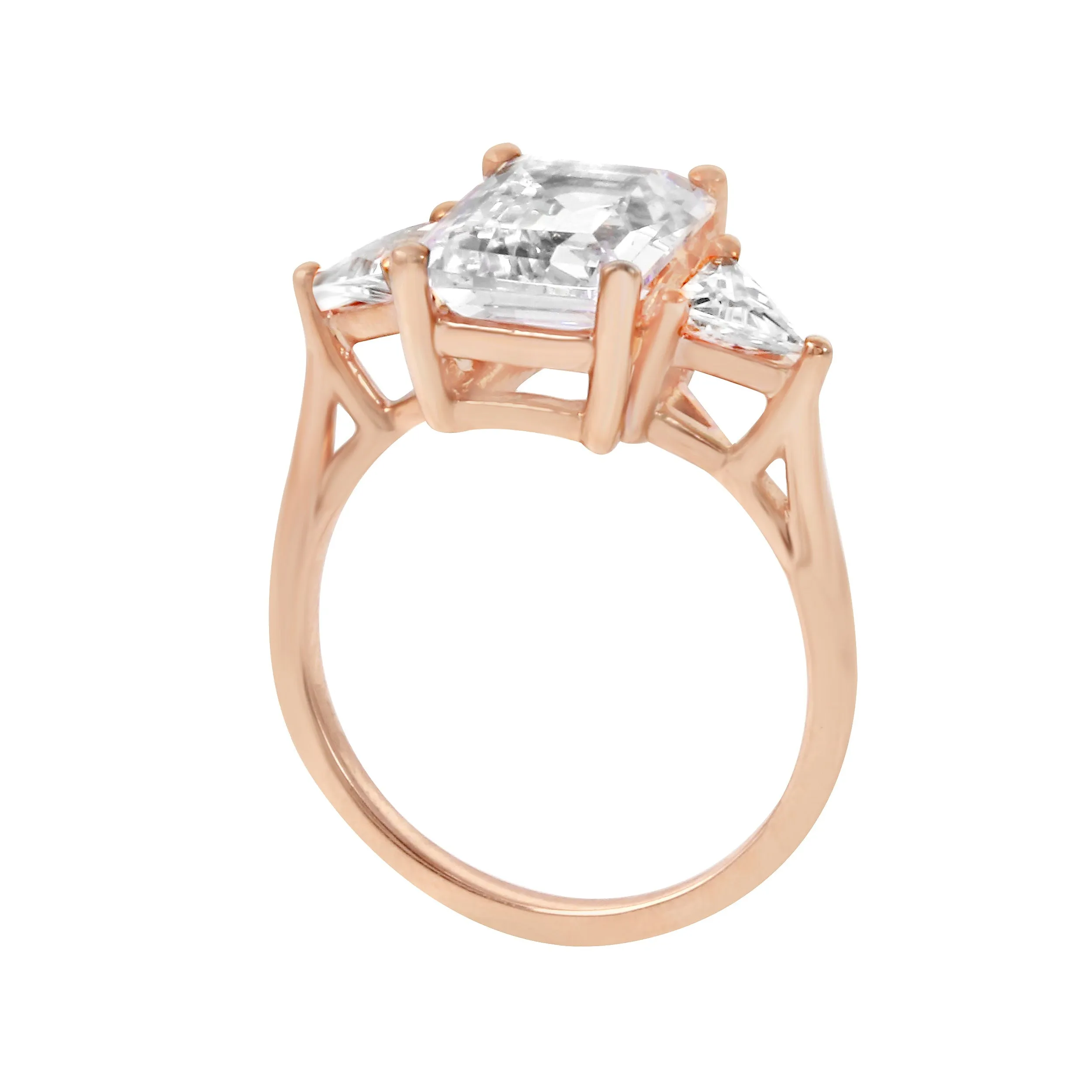 Three Stone Emerald and Trillion Cut Diamond Engagement Ring Setting