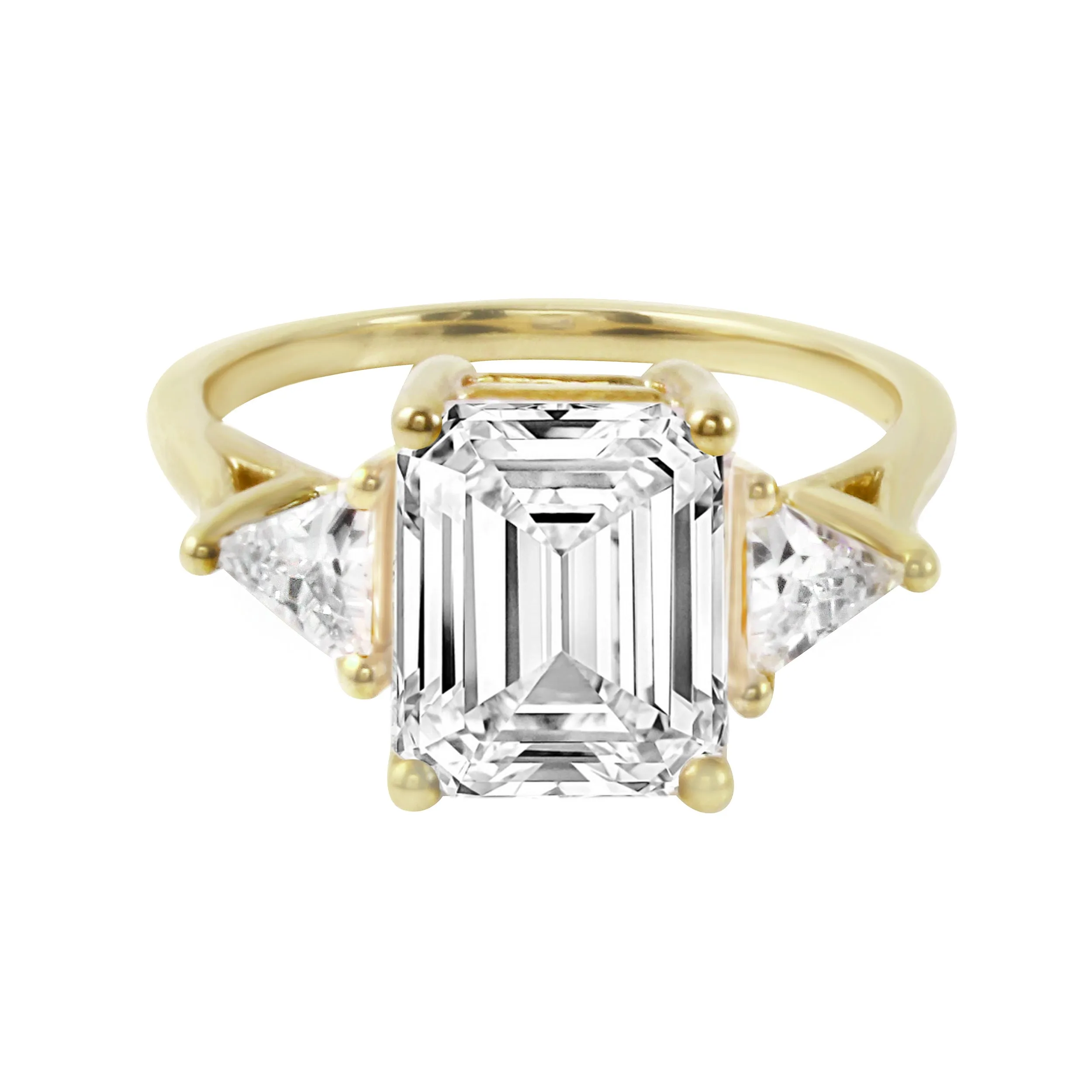 Three Stone Emerald and Trillion Cut Diamond Engagement Ring Setting