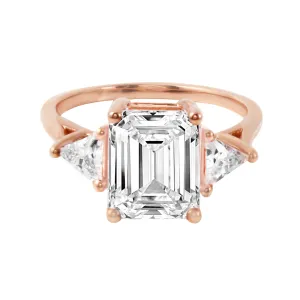 Three Stone Emerald and Trillion Cut Diamond Engagement Ring Setting