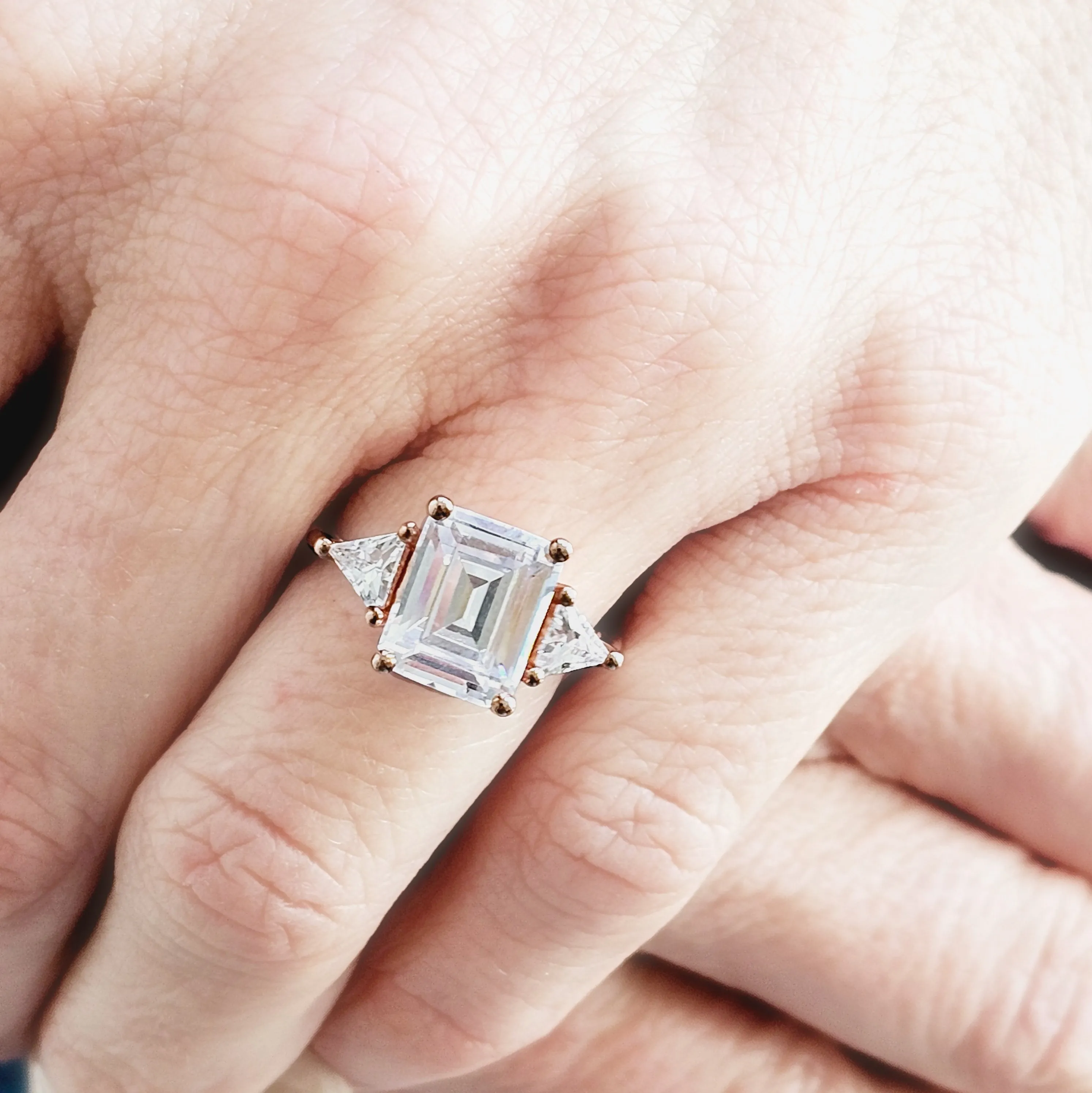 Three Stone Emerald and Trillion Cut Diamond Engagement Ring Setting