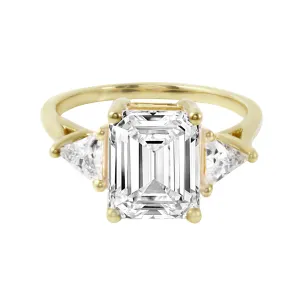 Three Stone Emerald and Trillion Cut Diamond Engagement Ring