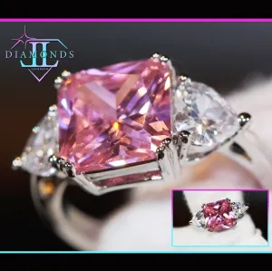 Three Stone Ring | Pink Diamond Ring | Womens Engagement Ring | Engagement Rings | Womens Rings | Emerald Engagement Ring