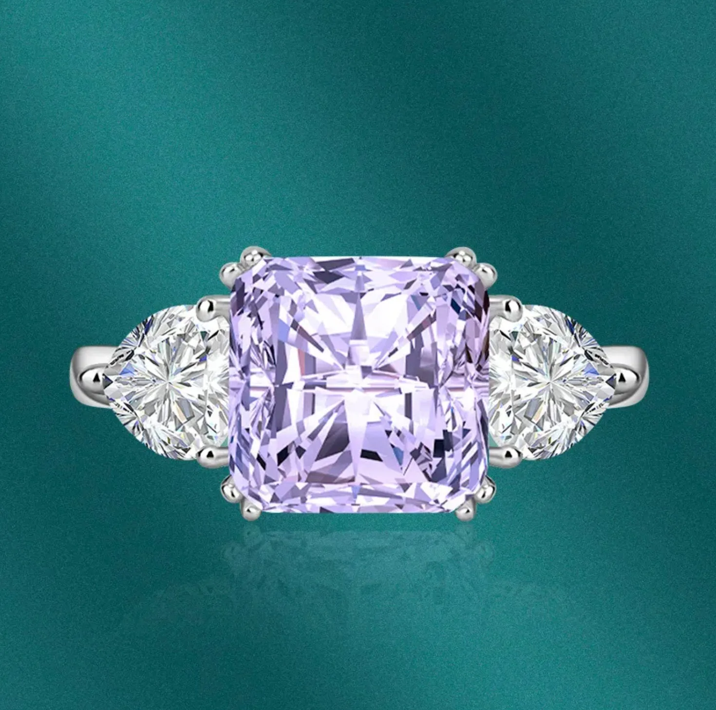 Three Stone Ring | Purple Diamond Ring | Womens Engagement Ring | Engagement Rings | Womens Rings | Emerald Engagement Ring | Baguette Ring