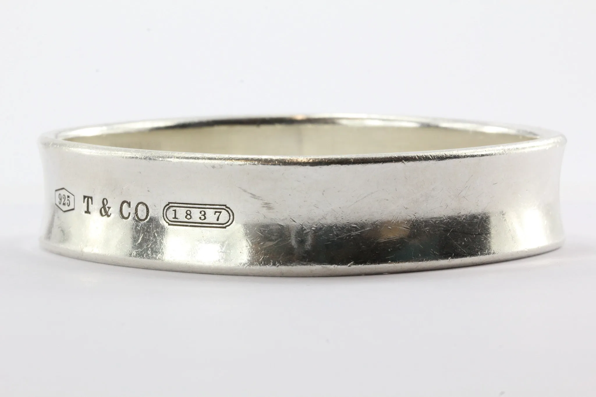 Tiffany & Co Sterling Silver 1837 Collection Square Cushion Bangle Bracelet