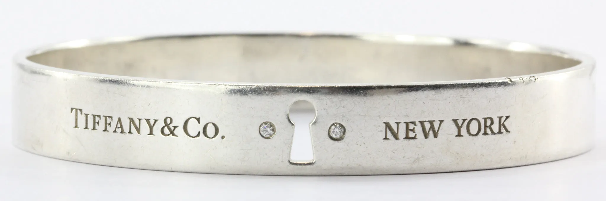 Tiffany & Co Sterling Silver Keyhole Bangle w/ Diamonds Bracelet