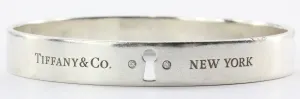 Tiffany & Co Sterling Silver Keyhole Bangle w/ Diamonds Bracelet