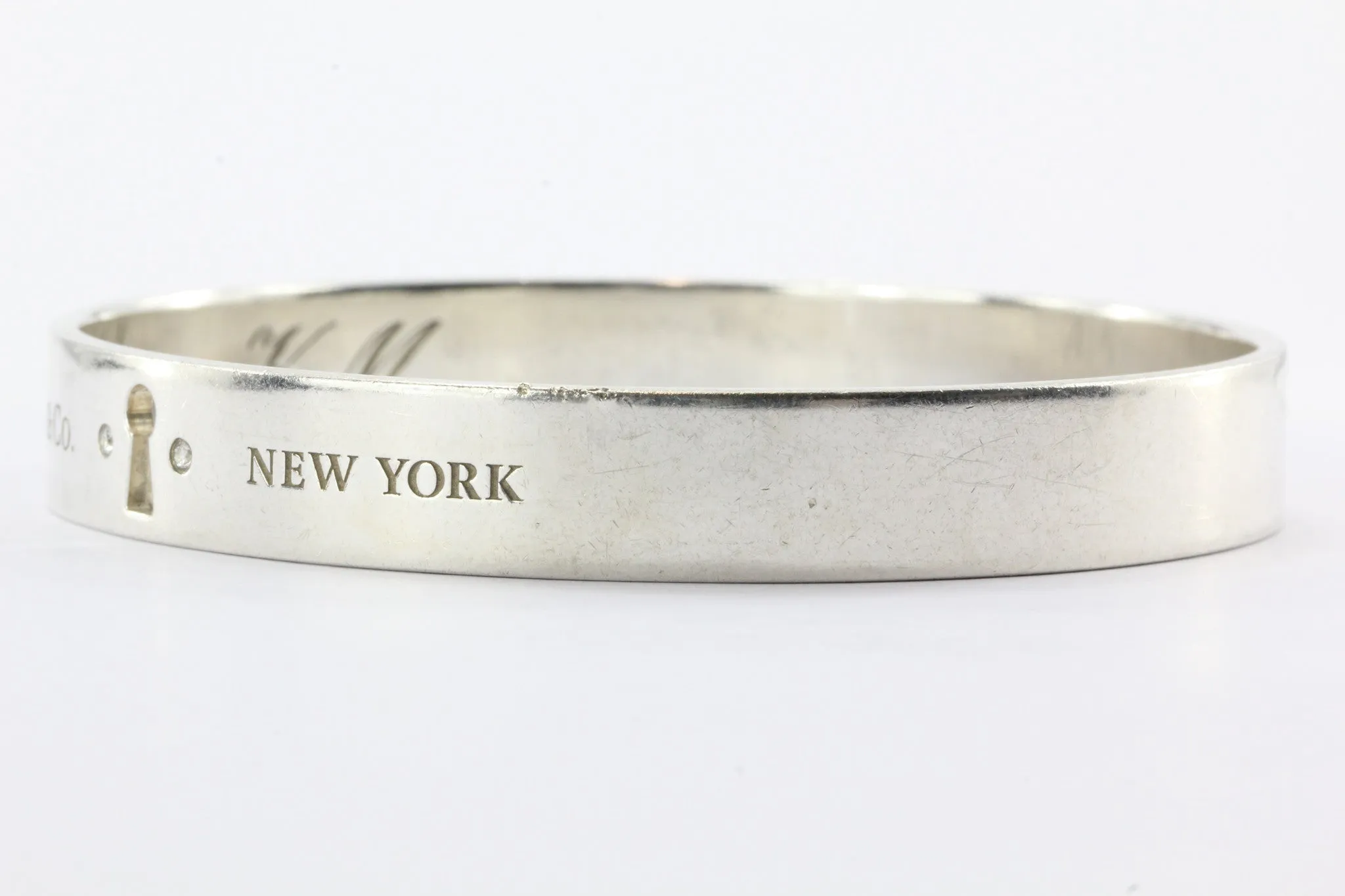 Tiffany & Co Sterling Silver Keyhole Bangle w/ Diamonds Bracelet