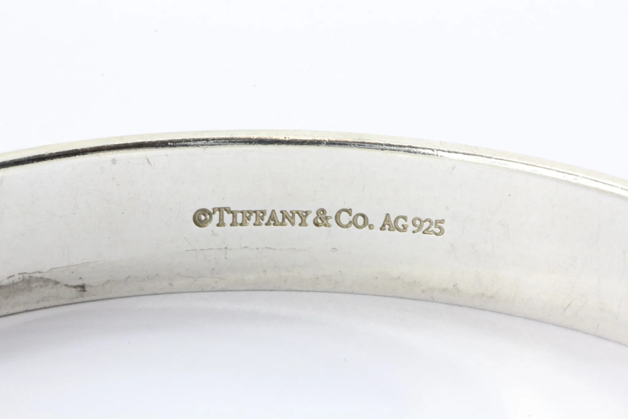 Tiffany & Co Sterling Silver Keyhole Bangle w/ Diamonds Bracelet