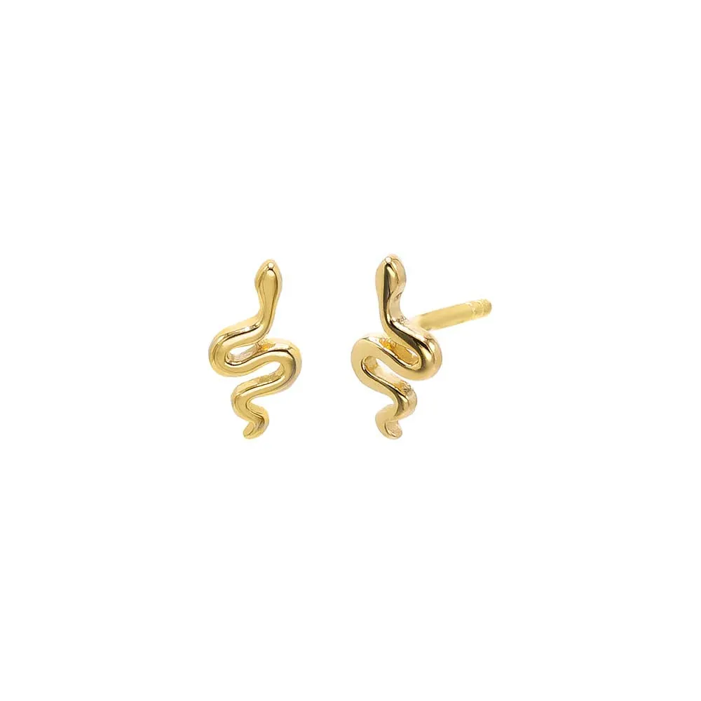 Tiny Solid Snake Stud Earring 14K