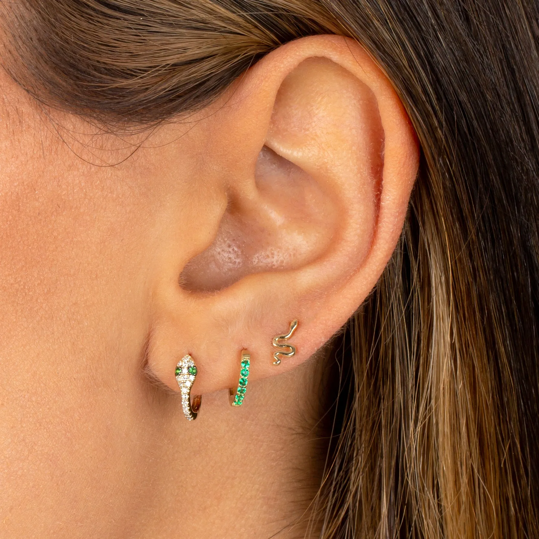 Tiny Solid Snake Stud Earring 14K