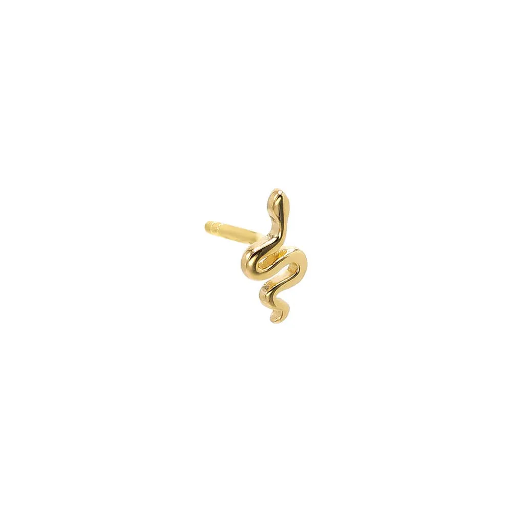 Tiny Solid Snake Stud Earring 14K