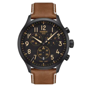 Tissot Chrono XL Brown Leather Strap Black Dial Chronograph Quartz Watch for Gents - T116.617.36.052.03