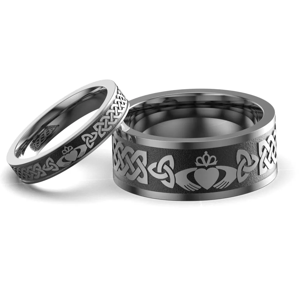 Titanium Claddagh Wedding Ring Set 1 - UCL1-10M4M-TITAN-FLAT