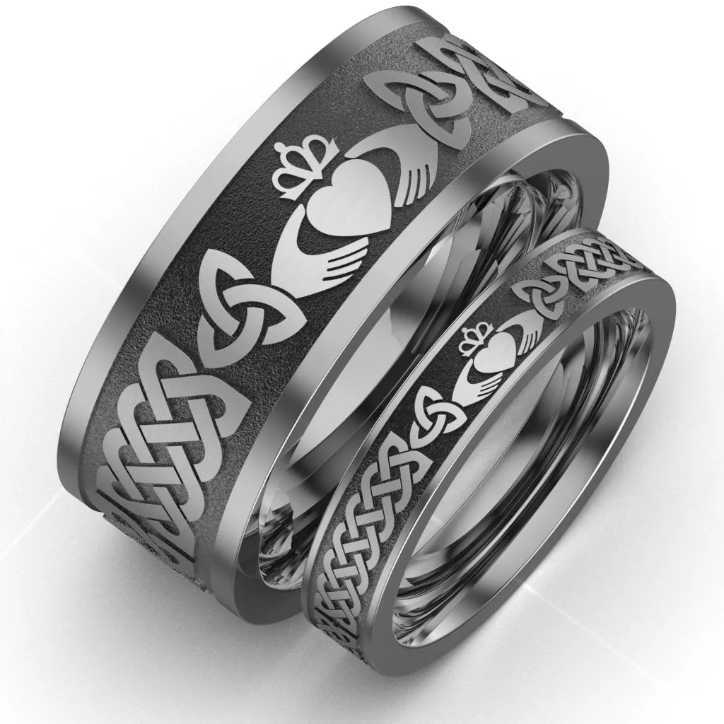 Titanium Claddagh Wedding Ring Set 1 - UCL1-10M4M-TITAN-FLAT
