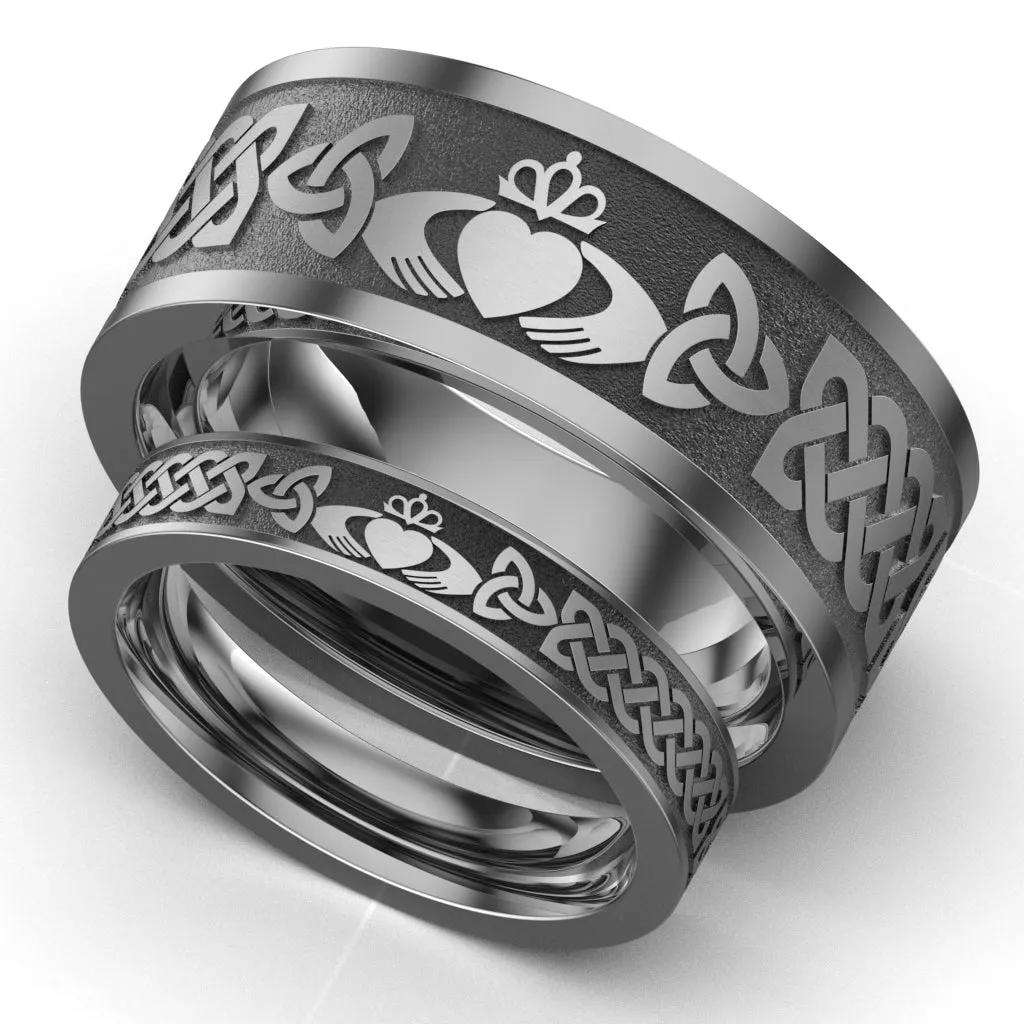 Titanium Claddagh Wedding Ring Set 1 - UCL1-10M4M-TITAN-FLAT