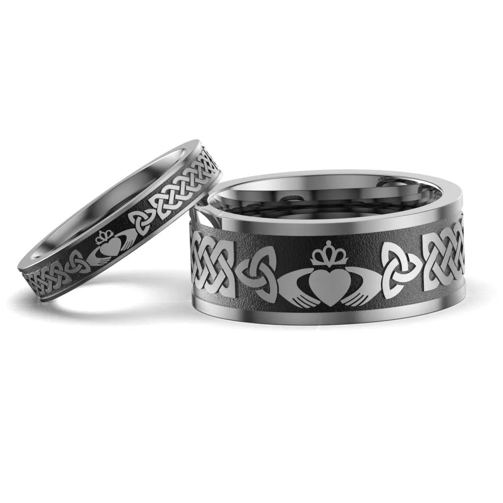 Titanium Claddagh Wedding Ring Set 1 - UCL1-10M4M-TITAN-FLAT