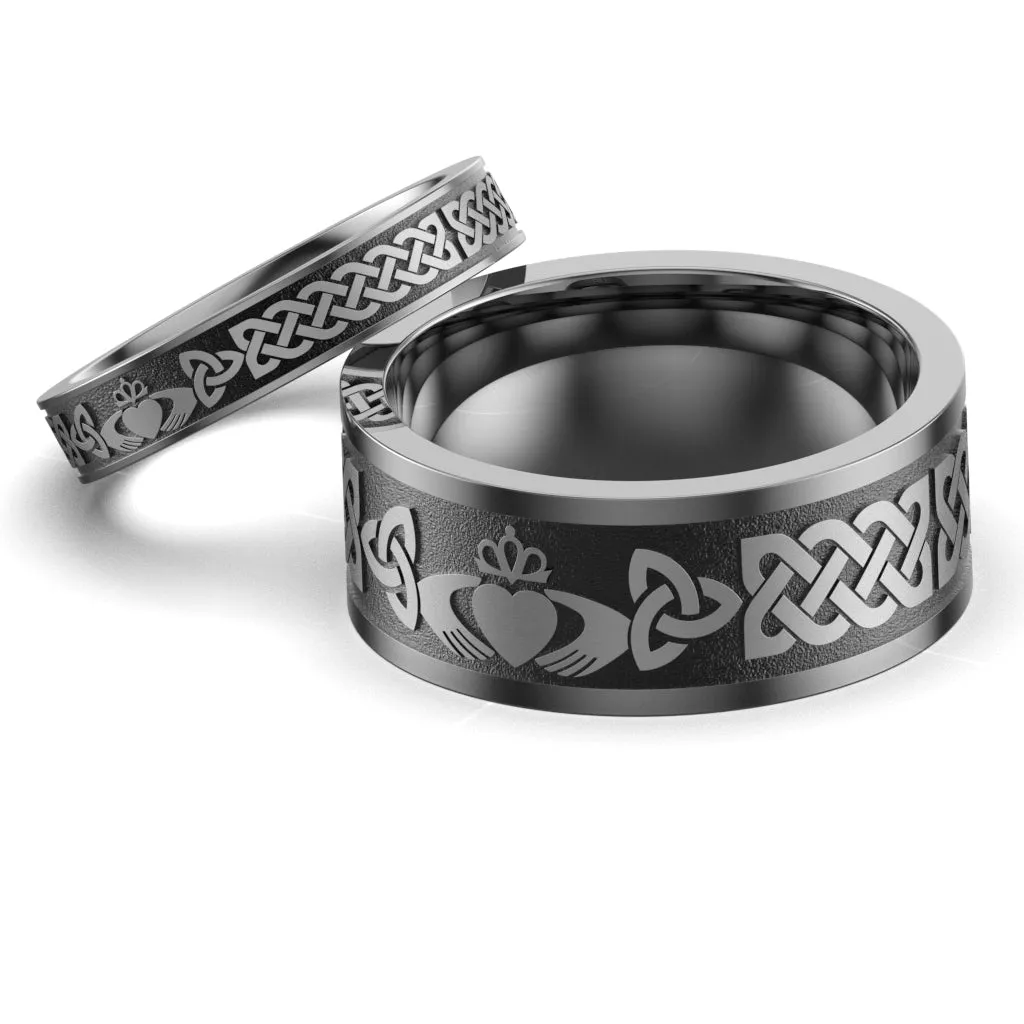 Titanium Claddagh Wedding Ring Set 1 - UCL1-10M4M-TITAN-FLAT