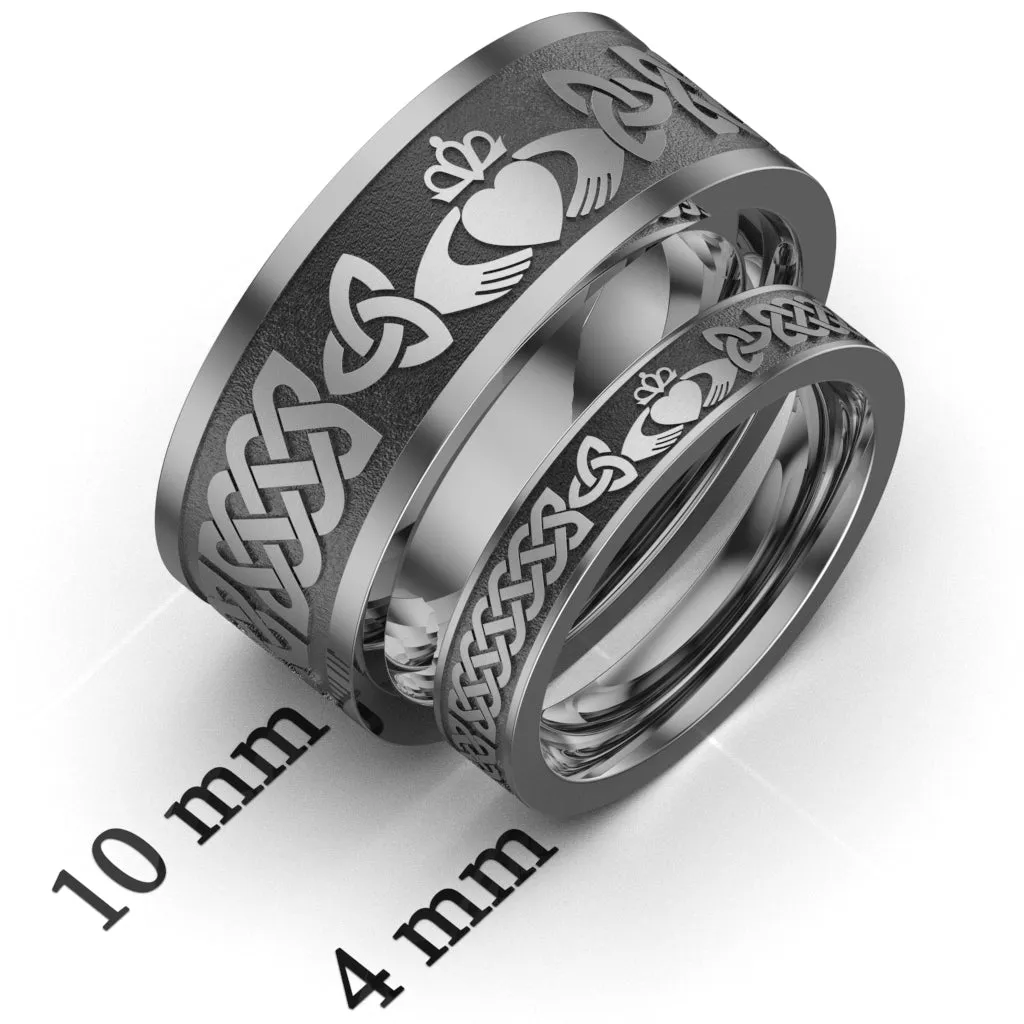 Titanium Claddagh Wedding Ring Set 1 - UCL1-10M4M-TITAN-FLAT