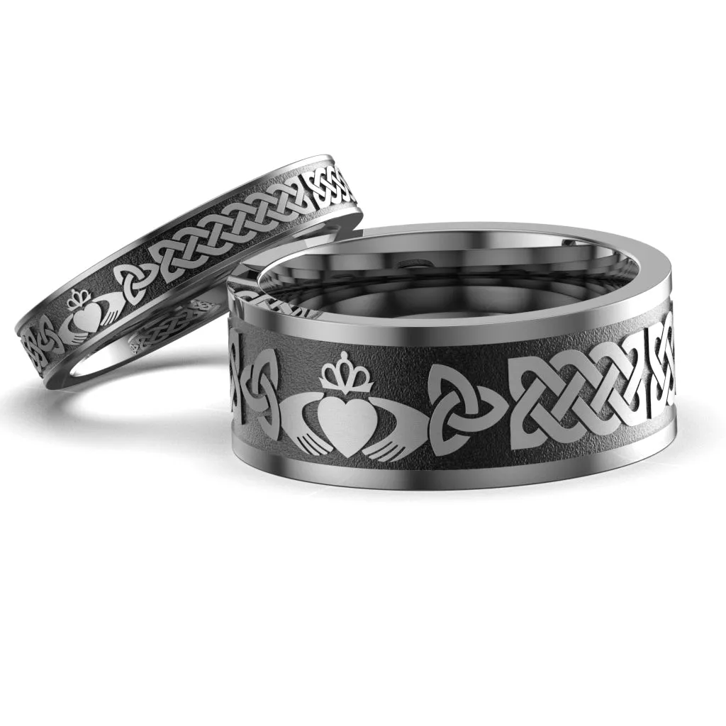 Titanium Claddagh Wedding Ring Set 1 - UCL1-10M4M-TITAN-FLAT