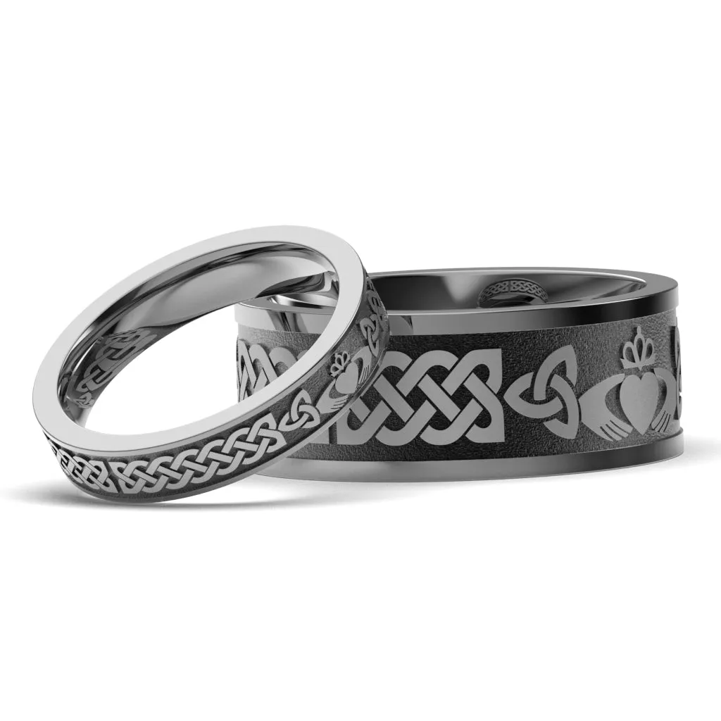 Titanium Claddagh Wedding Ring Set 1 - UCL1-10M4M-TITAN-FLAT