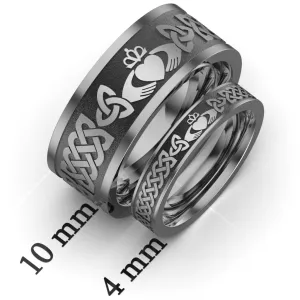 Titanium Claddagh Wedding Ring Set 1 - UCL1-10M4M-TITAN-FLAT