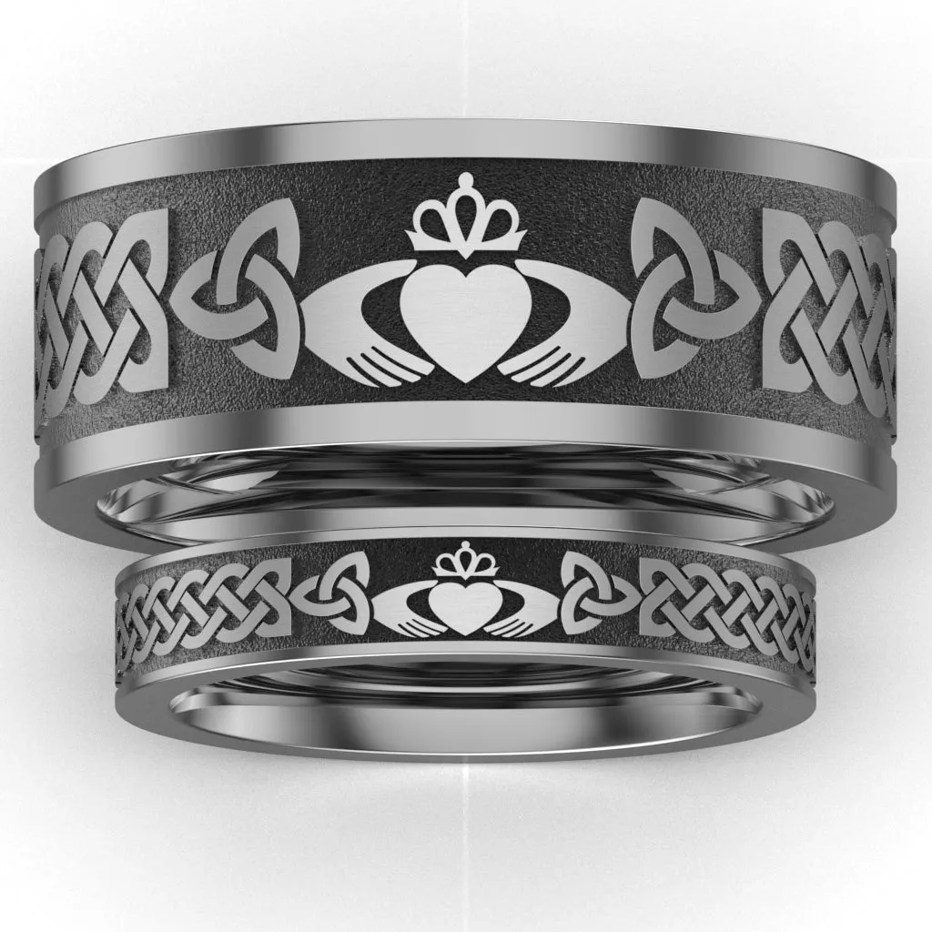 Titanium Claddagh Wedding Ring Set 1 - UCL1-10M4M-TITAN-FLAT