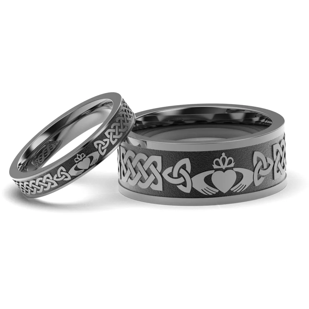Titanium Claddagh Wedding Ring Set 1 - UCL1-10M4M-TITAN-FLAT