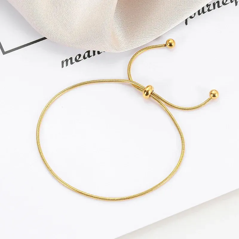 Titanium Steel Pull-out Adjustable Bracelet Gold Color Snake Chain Bangle for Women Girl Men Beads Jewelry