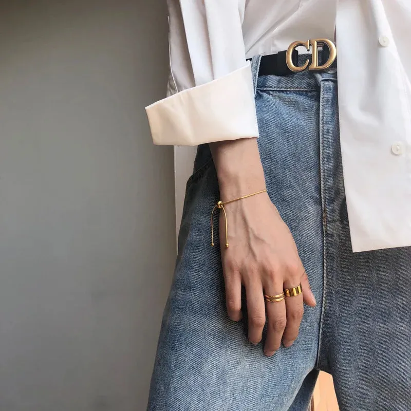 Titanium Steel Pull-out Adjustable Bracelet Gold Color Snake Chain Bangle for Women Girl Men Beads Jewelry